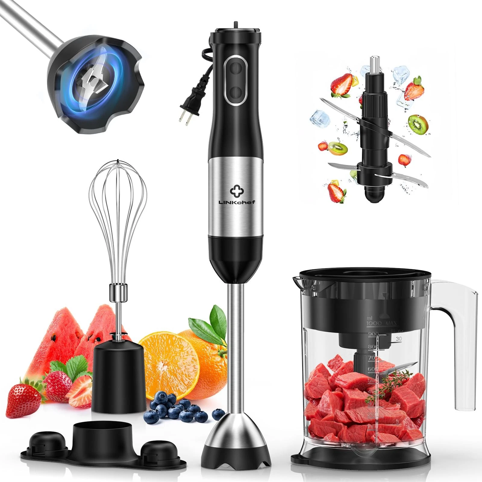 4 in 1 Immersion Blender Handheld, 800W with Titanium Steel Blades, 20 Speeds...
Opens in a new wind