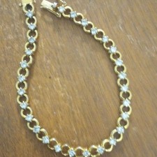 Gold Tone Tennis Chain Bracelet Round Simulat...