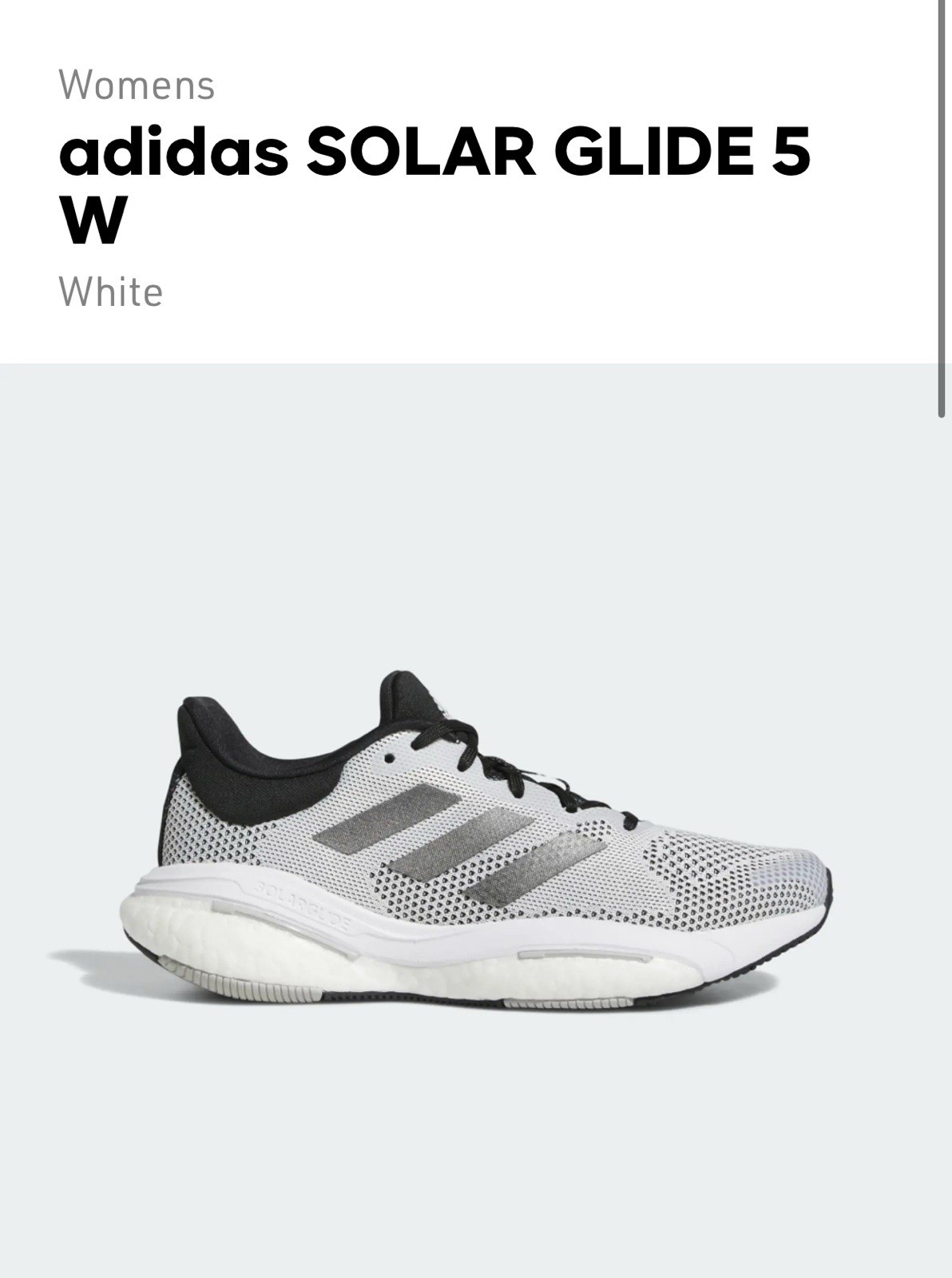 Adidas Solar Glide 5 W Boost Women’s SZ US 5 Gray White Running Shoes HR0163 New