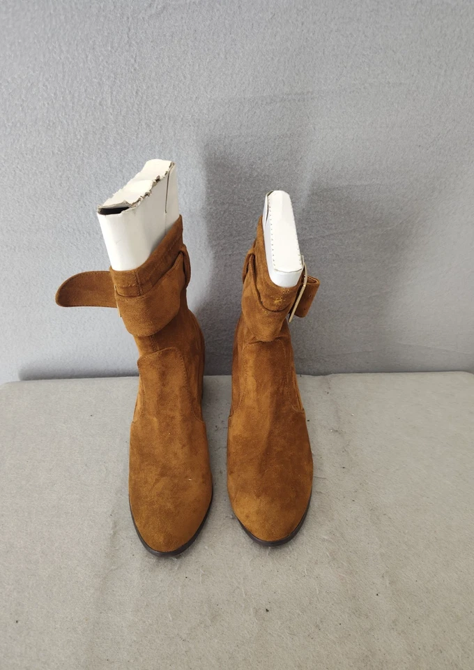 Forever 21 Women Shoes 9 Brown Suede Buckle Ankle Chic Booties Casual Classic - Image 2 of 4