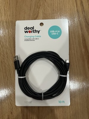 Deal Worthy USB-A to USB-C 10ft Fast Charging/Syncing Cable (Black) NEW!