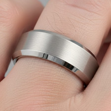 8mm Tungsten Wedding Ring Brushed Center with Polished Beveled Edge Band