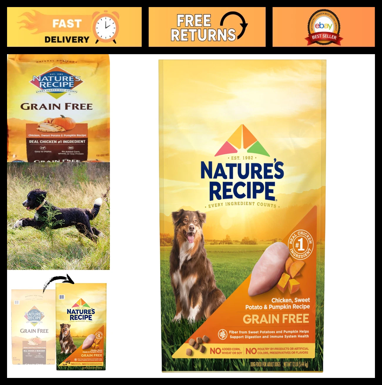 Grain-Free Dry Dog Food with Chicken, Sweet Potato & Pumpkin - 12 lb Bag