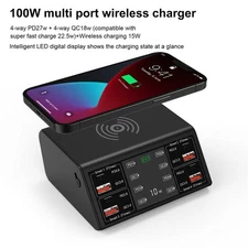 100W Multi USB Type C PD QC 3.0 Fast Charger Station With 15W Wireless Charging