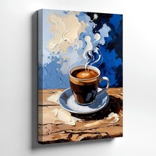 Wall Art Coffee Cup Abstract Painting Blue Kitchen Canvas Print Home Decor Room