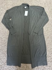 Women  s A New Day Olive Open Front Long-Sleeve Duster Longline Ribbed Cardigan S