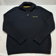 Nautica Jeans Company Navy Black Ribbed 100 Cotton 1/4 Zip Sweater Mens Size XL