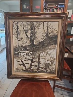 Cabins In the woods  Morris Katz  Original Painting 30 X 27 Framed