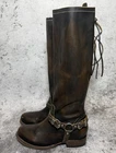 Freebird Raleigh Brown Leather Harness Buckle Knee High Moto Boots Women US 8
