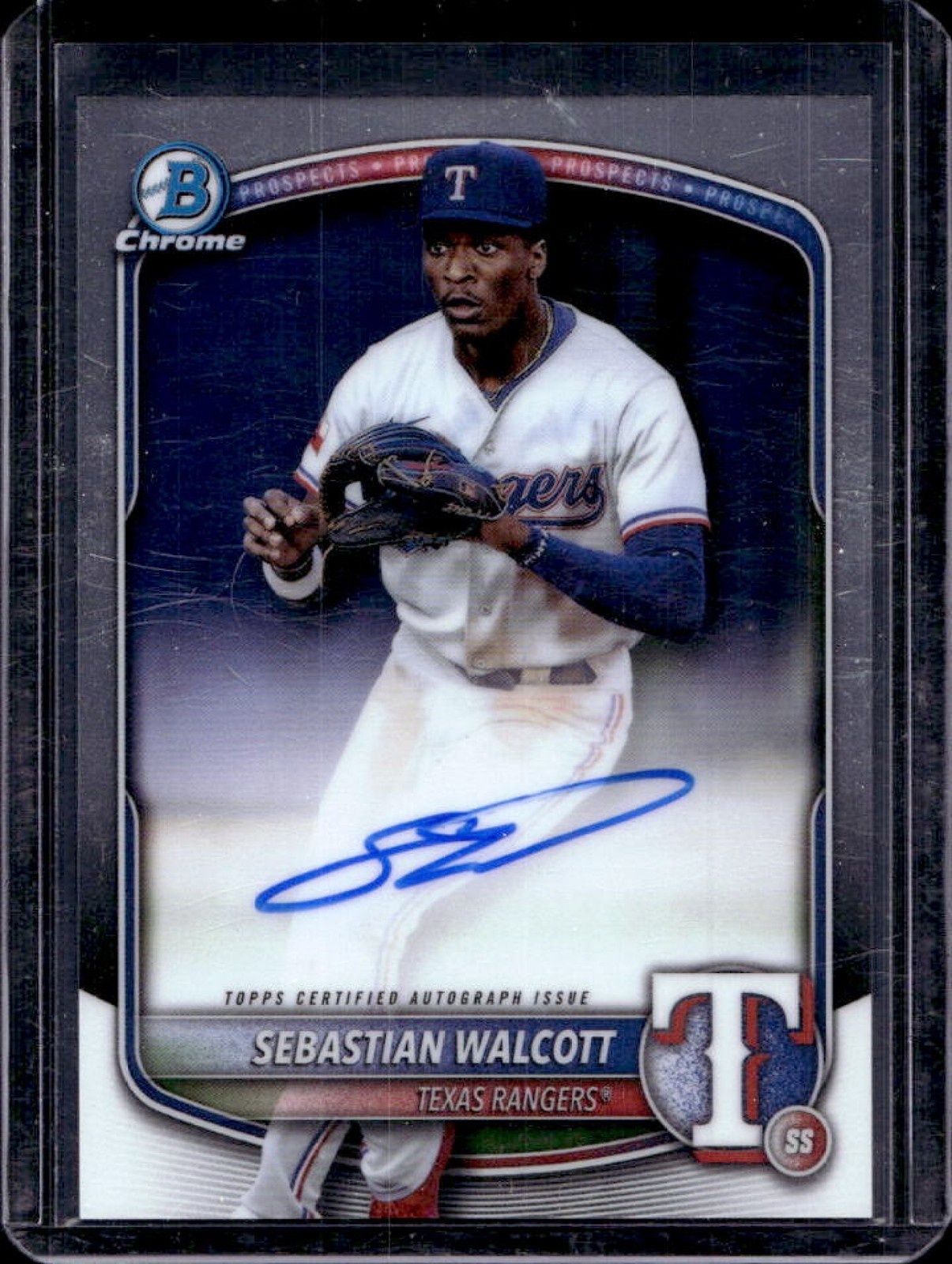 2025 Bowman Sebastian Walcott Chrome Prospect Auto #CPA-SW Rangers