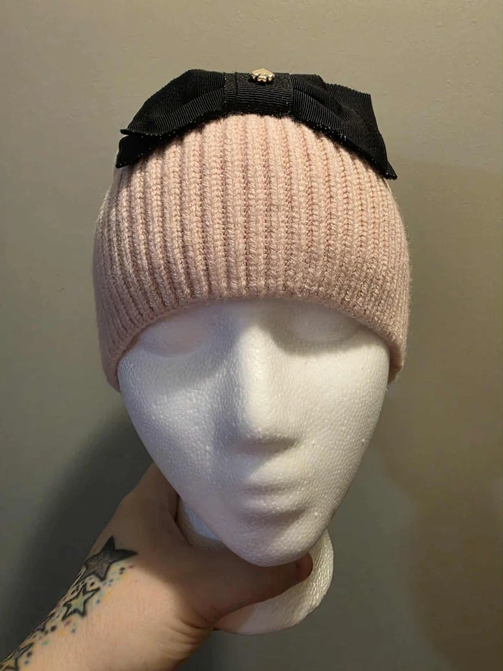 Kate Spade Pink Beanie Knit Hat with Cute Black Bow One Size Nwot - Image 4 of 4