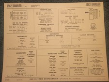 1962 Rambler Ambassador 327 V8 Engine Sun Tune-up Chart Useful Item 1962 Rambler Ambassador 327 V8 Engine Sun Tune-up Chart Useful Item