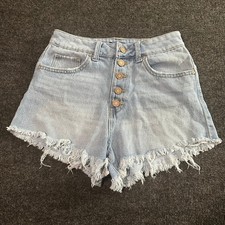 Sincerely Jules Denim Shorts 3/26 High Rise Button Fly Light Wash Frayed Hem