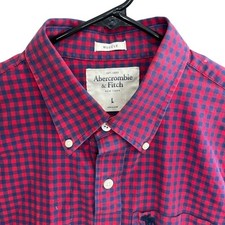 Abercrombie Fitch Check Button Down Muscle Fit Shirt Mens Large Red Long Sleeve