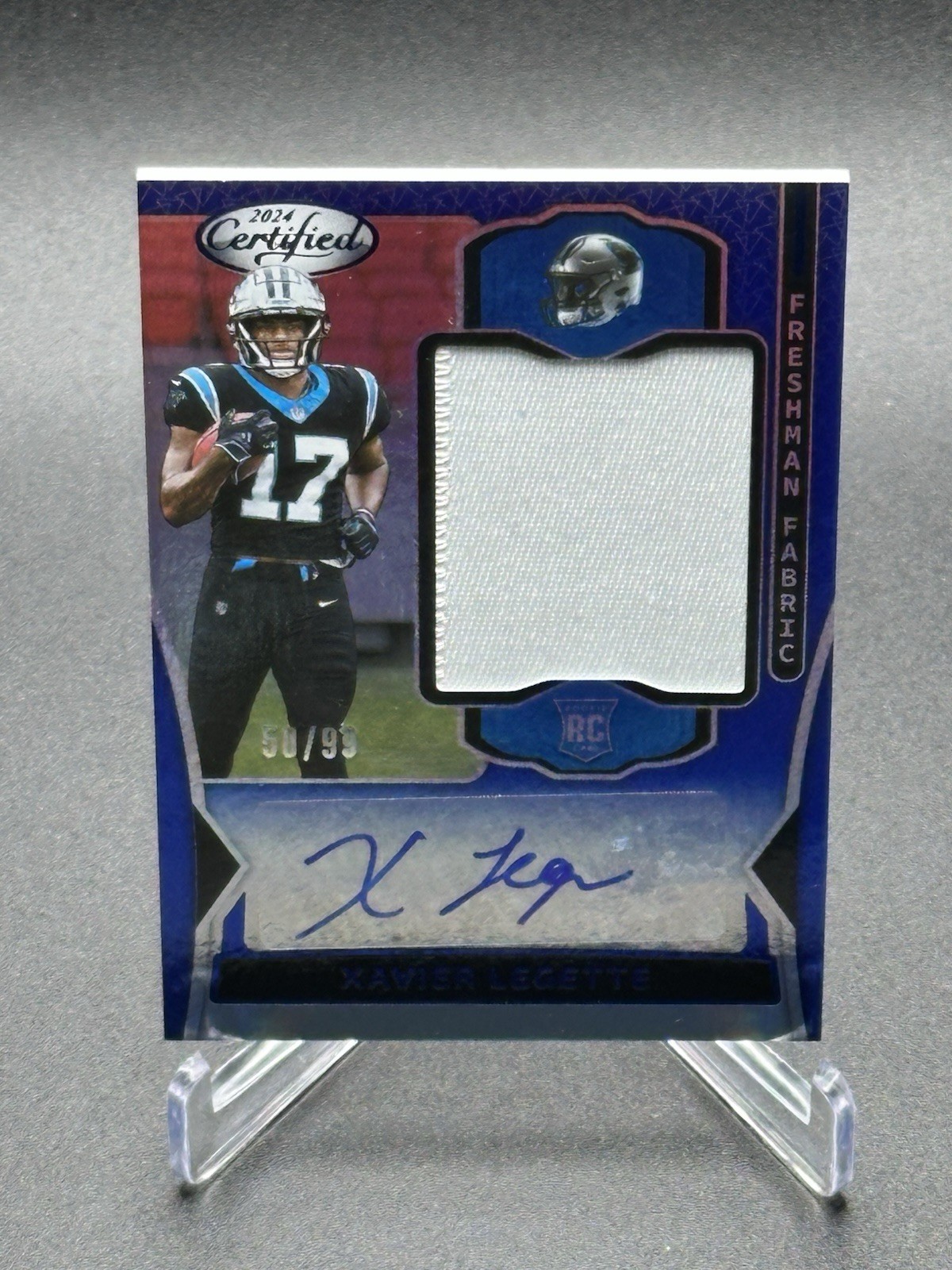 2024 Panini Certified Xavier Legette Freshman Fabric Patch Auto Blue /99