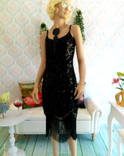 Edles Cocktail/Party Kleid, Art Deko Stil, 1920er, Pailletten, schwarz, L