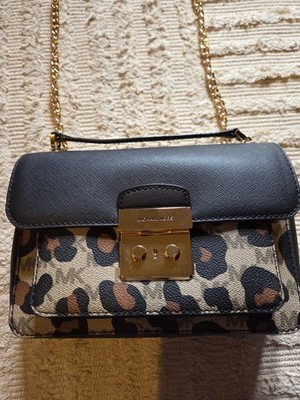 Michael Kors Sloan Editor Small Crossbody Animal Pring/ Black with Gold Hardware