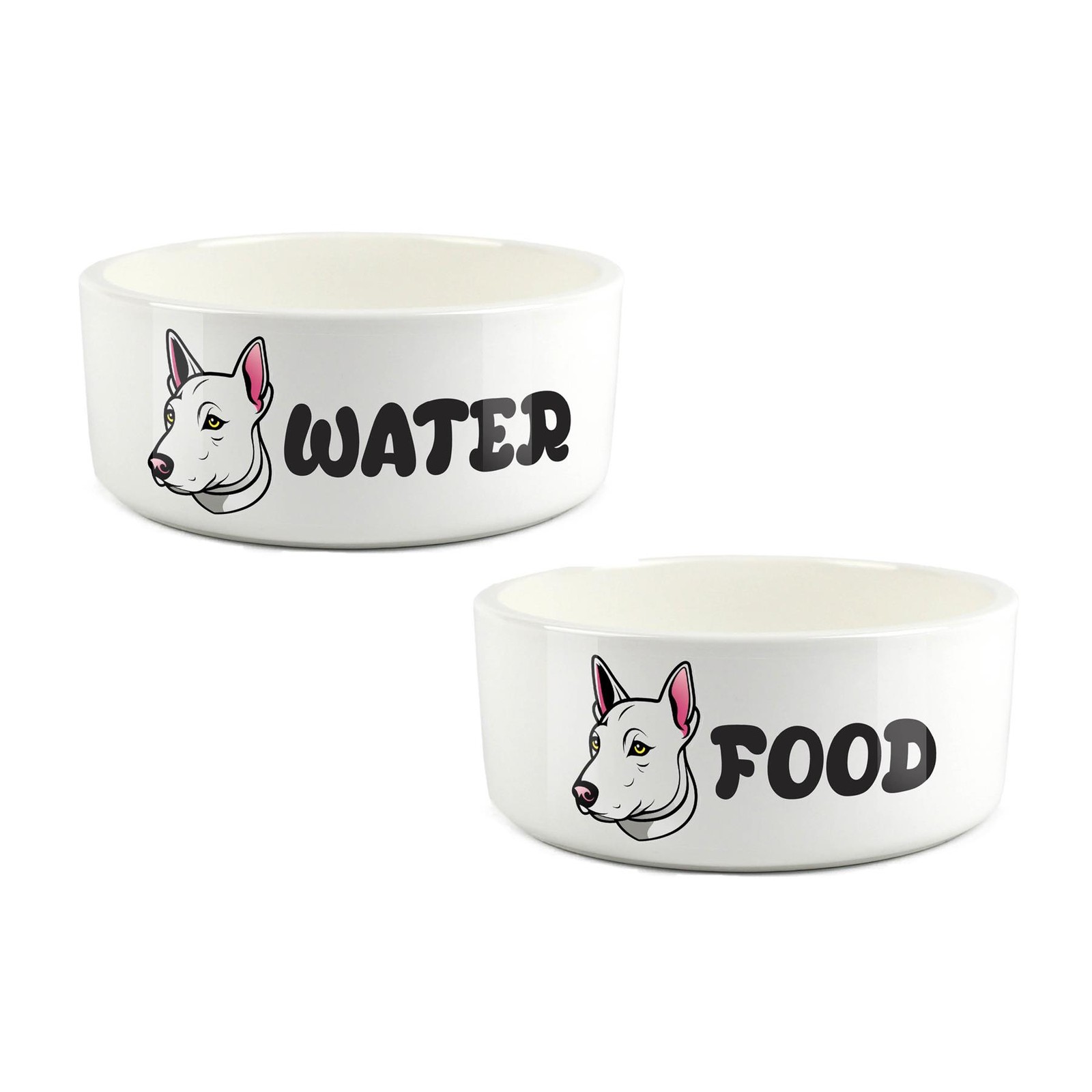 Bull Terrier Food & Water Bowl Set - Ceramic Cartoon Dog Feeding Dishes Gift