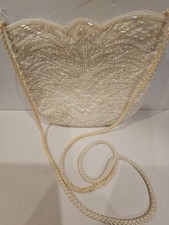 Vintage La Regale Ivory White Beaded Crossbody Evening Bag Purse