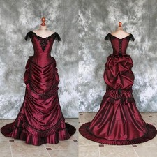 Victorian Red Bustle Prom Dresses Gothic Vampire Dress Masquerade Evening Gowns