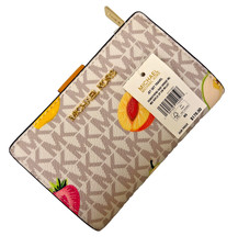 Michael Kors Jet Set Travel Medium Bifold Zip Wallet Vanilla Orange Multi