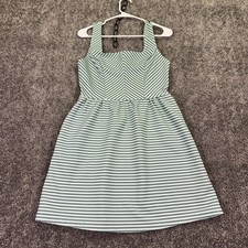Alya Sundress Womens Medium Green Blue Striped Fit & Flare Square Neck Pockets