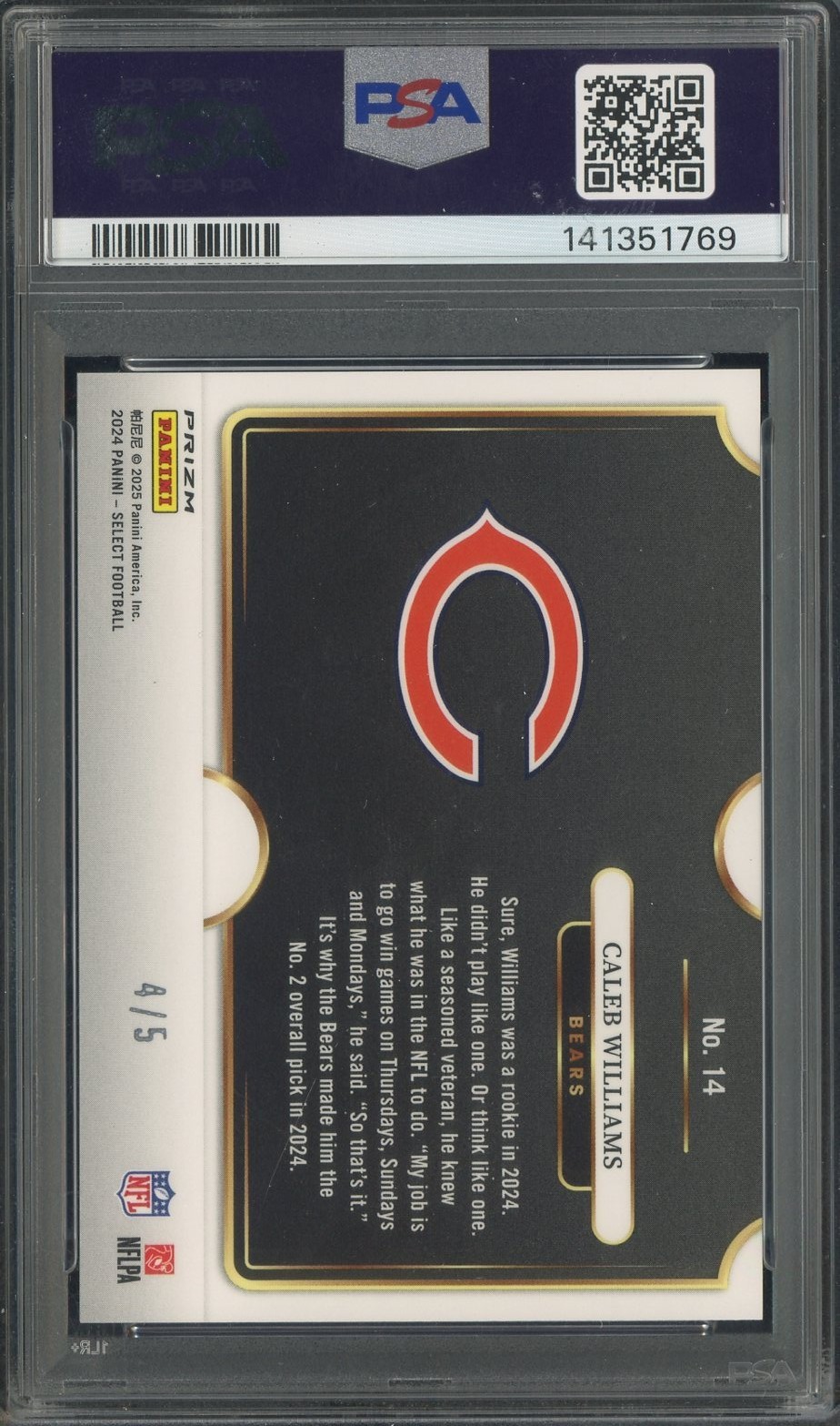 Caleb Williams 2024 Select Snapshots-Green Prizm RC Rookie 4/5 PSA 10 view 2
