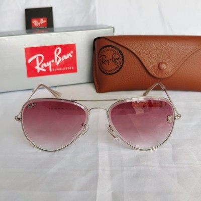 RB Aviator Sunglasses Silver Frame Gradient Pink Lenses 58-14 + Free Case