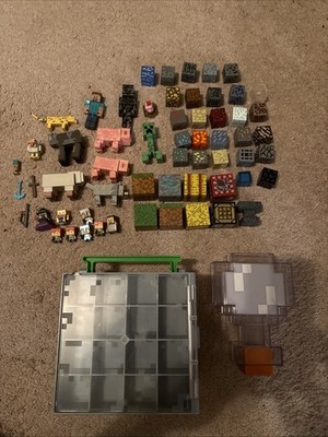 Lot Of 60 Minecraft Pieces, Toys, Mini Figures, and carrying case