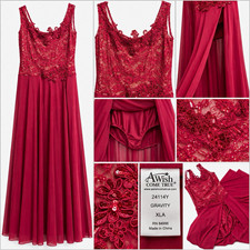 A Wish Come True Adult XL Burgundy Lace Sequin Lyrical Dance Solo Costume Gown