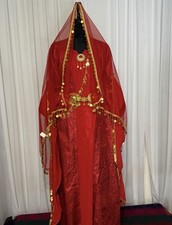 Handmade Middle Eastern Kaftan Dress Gold Trim Velvet Sheer Multi-Color Women