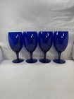 Vtg Cobalt Blue Glass Wine Water Goblets Teardrop Shape Tapered Stem 7” T Set 4