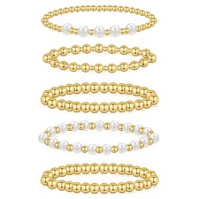 wgoud Gold Bracelets for Women Trendy, 14K regular, 5Pcs Bracelet pearl