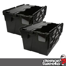 2 x 54 Litre Pitking Tote Bin Stacking Storage Boxes Containers Crates With Lid
