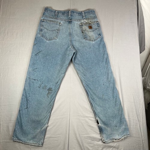 Carhartt Jeans Uomo 36x32 Slim Dritto Trafilato Macchiato Abbigliamento da Lavoro Destressed - Foto 12 di 14