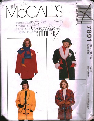 7891 Vintage McCalls SEWING Pattern Misses 1990s Jacket Scarf Creative M OOP Sew