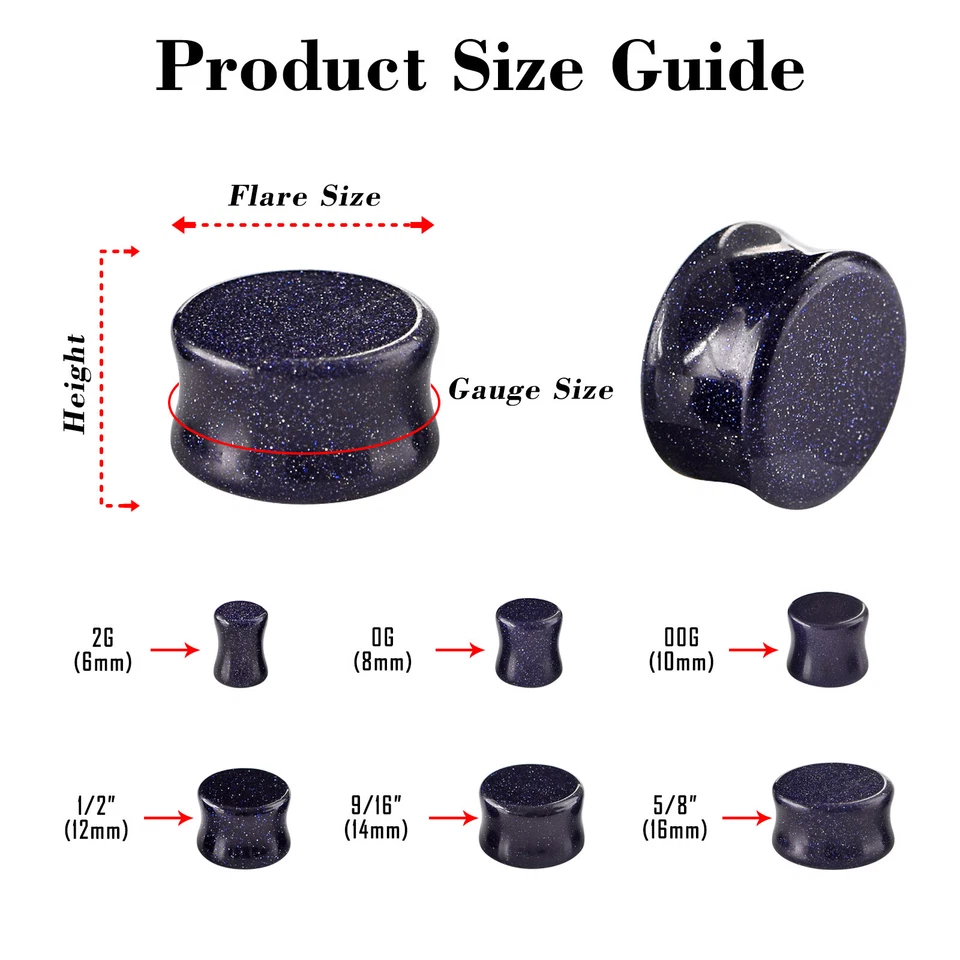Juego de joyas estiradas túneles tapones para los oídos de piedra orgánica medidores para los oídos de 12 piezas 2G-5/8" Foto 4 de 4