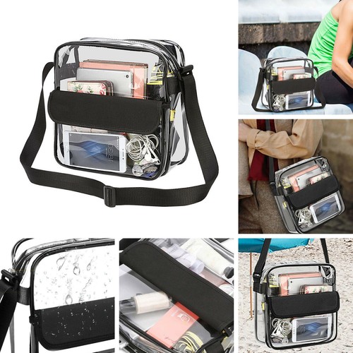Women Clear Plastic Tote Bag Transparent Handbag Zip Purse Stadium Crossbody - Picture 2 of 9
