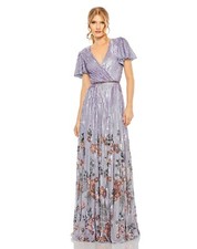 NWT, MAC DUGGAL V Neck Sequin Gown - Lilac SZ 12 #WD317