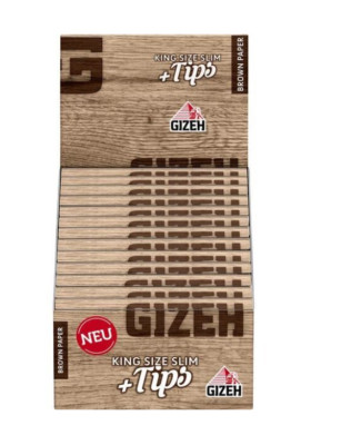 GIZEH Brown King Size Slim + Tips 26 Hefte x34 Blatt ganze Box