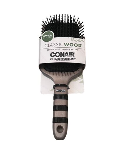 Conair Classic Wood Detangle & Style Paddle Brush Great for Thick Hair NEW