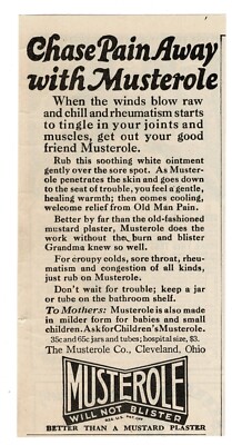 1925 MUSTEROLE Pain Rheumatism Cold Medicine Ointment Vintage Print Ad