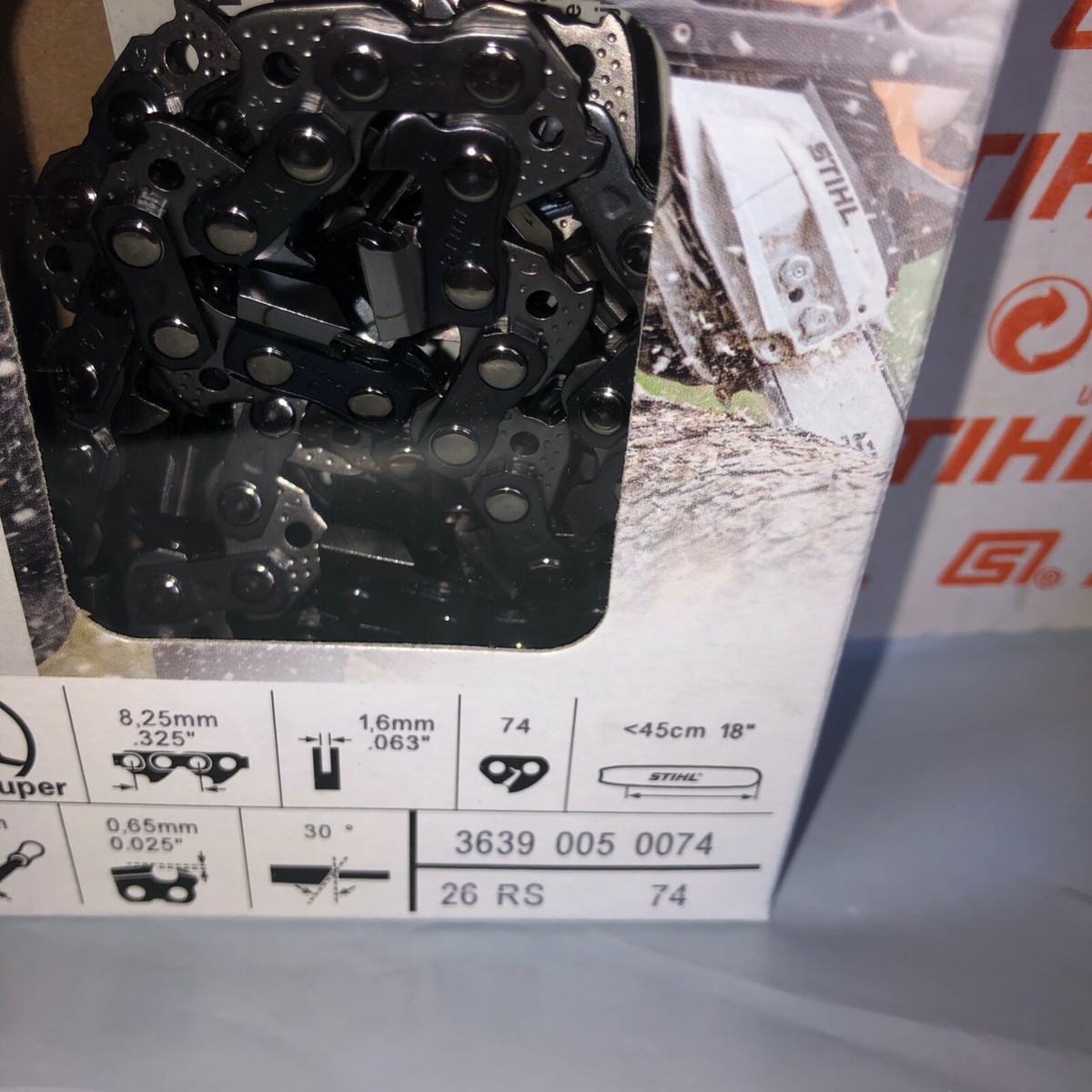 Stihl Sägekette 26RS 74 – Rapid Super, Für 18 Zoll Schiene, .325 Pitch, .063 Sprache, Originale Kette