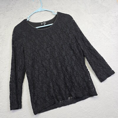 Rafaella Top Womens XL Black Floral Lace Overlay Lined Elegant Dark Romantic