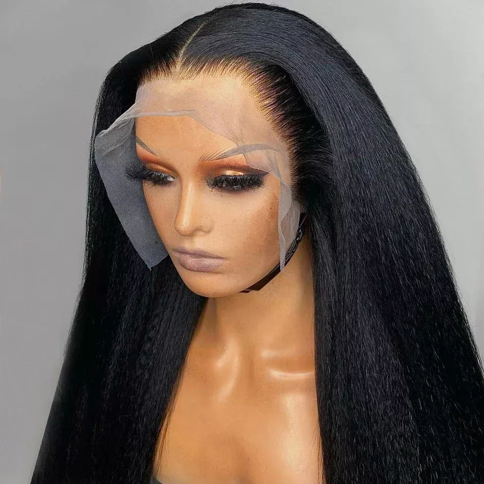 Yaki Straight Lace Front Human Hair Wigs Kinky Straight Bone Lace
