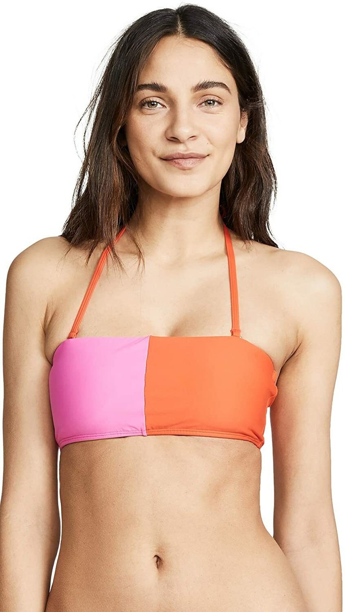 PilyQ PINK/ORANGE Colorblock Bandeau Bikini Swim Top, US D | eBay