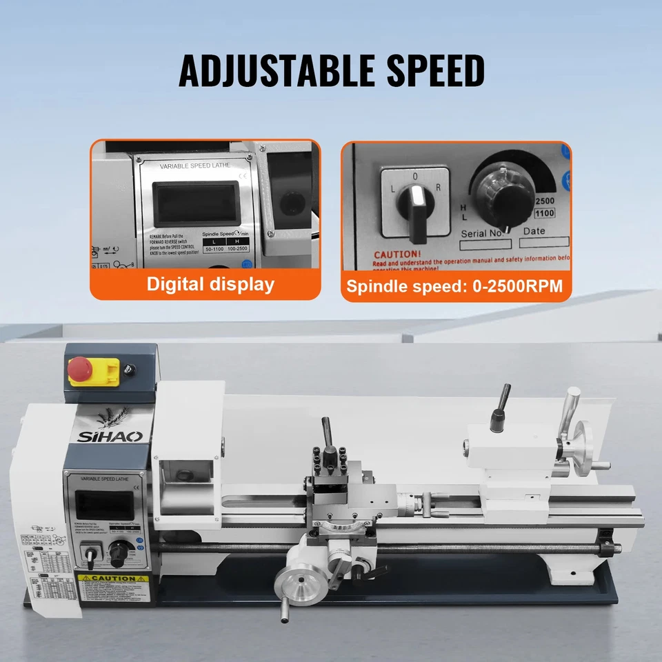 Tornio per Metallo Mini Tornio 220X500Mm 1500W per Foratura a Tornitura Frontale - Immagine 4 di 4