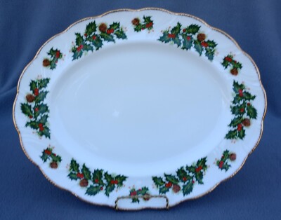 Rosina China Co - Queen's Yuletide (Scalloped) - Oval Serving Platter 13 1/4''