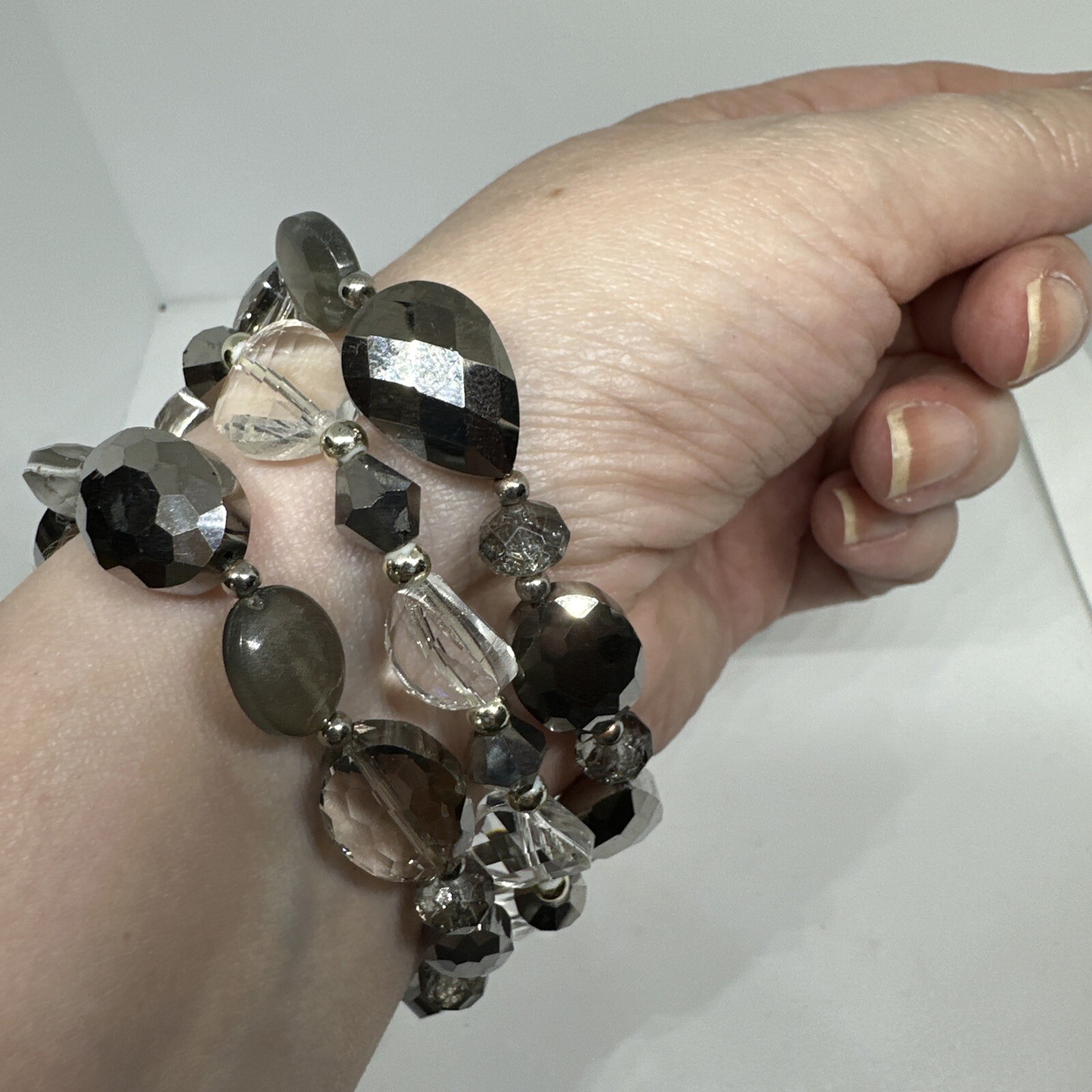 Set 3 Stack Stretch Bracelets Crystals Hematite S… - image 2
