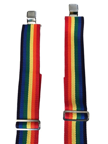 Rainbow Striped Vtg CLC Mens Suspenders EUC Heavy Duty pride 110 farmer 2" wide - Picture 5 of 5